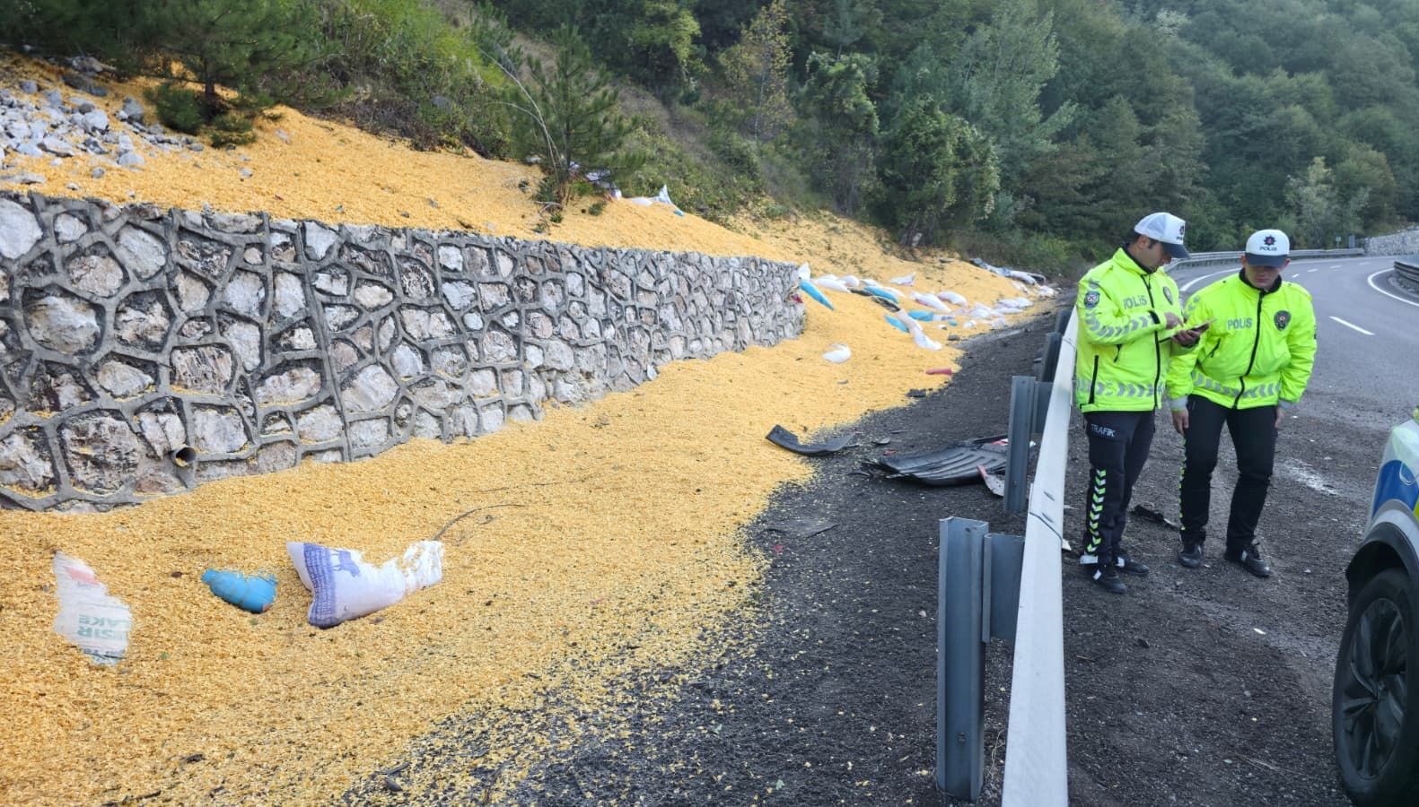 bursada hayvan yemi yuklu tir devrildi iki kisi agir yarali n9bBCStC